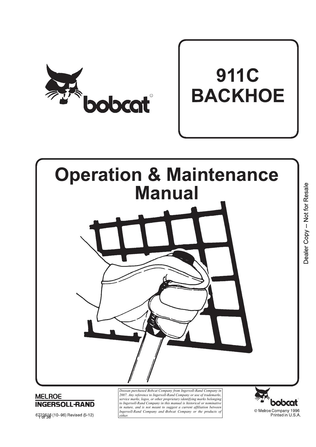 911C BACKHOE Operation & Maintenance Manual Bobcat